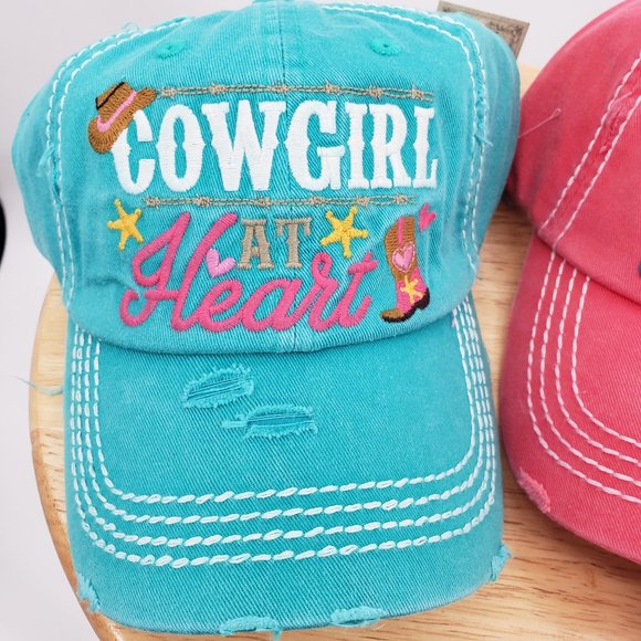 KBETHOS Accessories - KBETHOS Cowgirl At Heart Distressed Ball Cap Hat